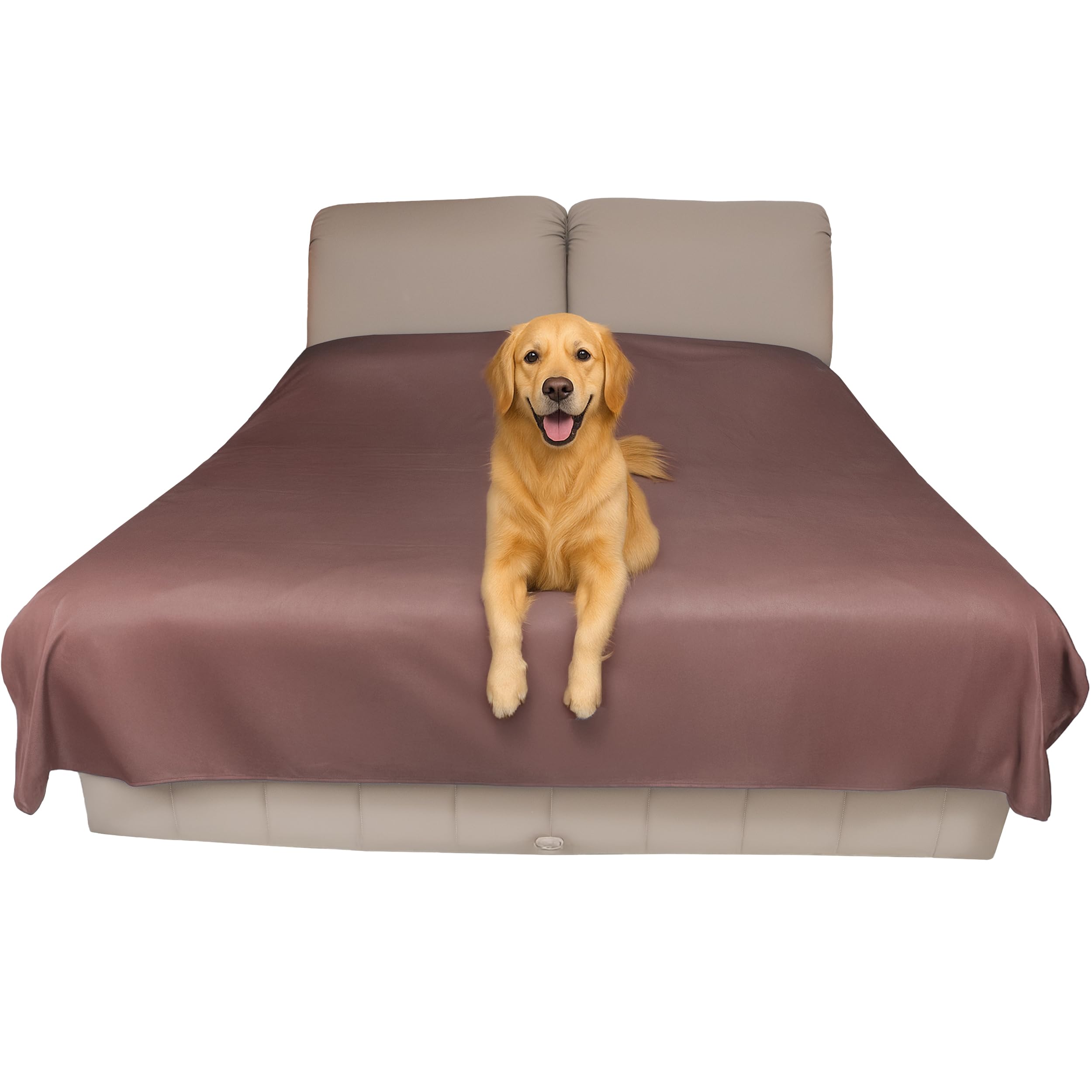 SILLY LEGACY Thin Reversible Waterproof Protective Cover or Liner for Bed or Couch, for Dogs and Cats (Extra large 244 x 254 cm, Brown)