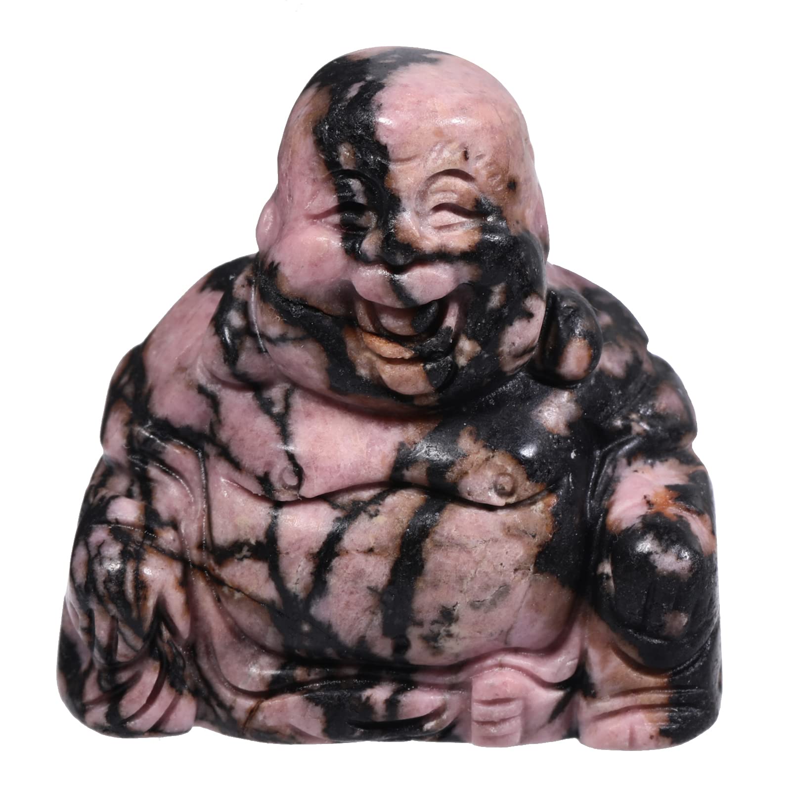 Lovionus89 Hand Carved Crystal Stone Maitreya Buddhism, 1.5 Inch Laughing Happy Buddha Figurine Home Decoration, Rhodonite