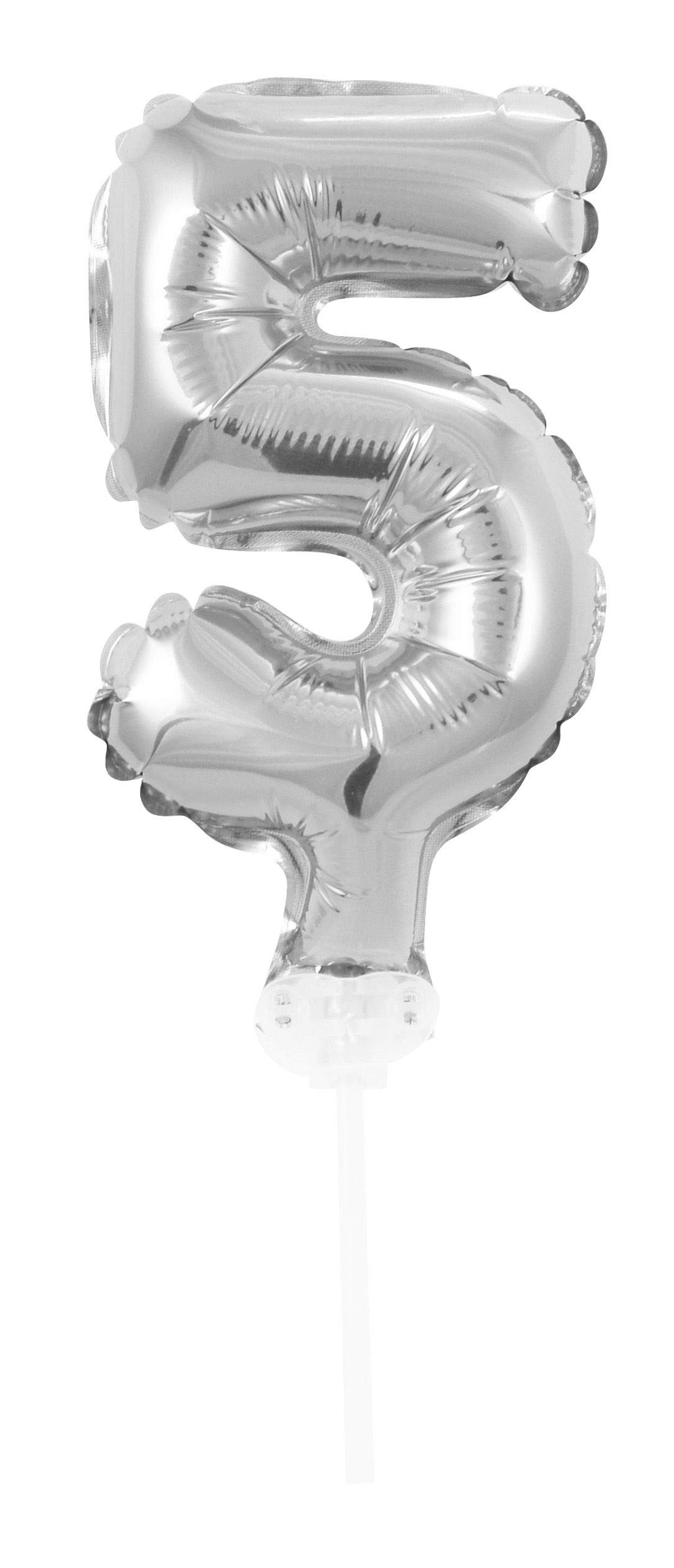 Idena 38240 Zahl Foil Balloon Number 5, Silver, 8 x 13 cm