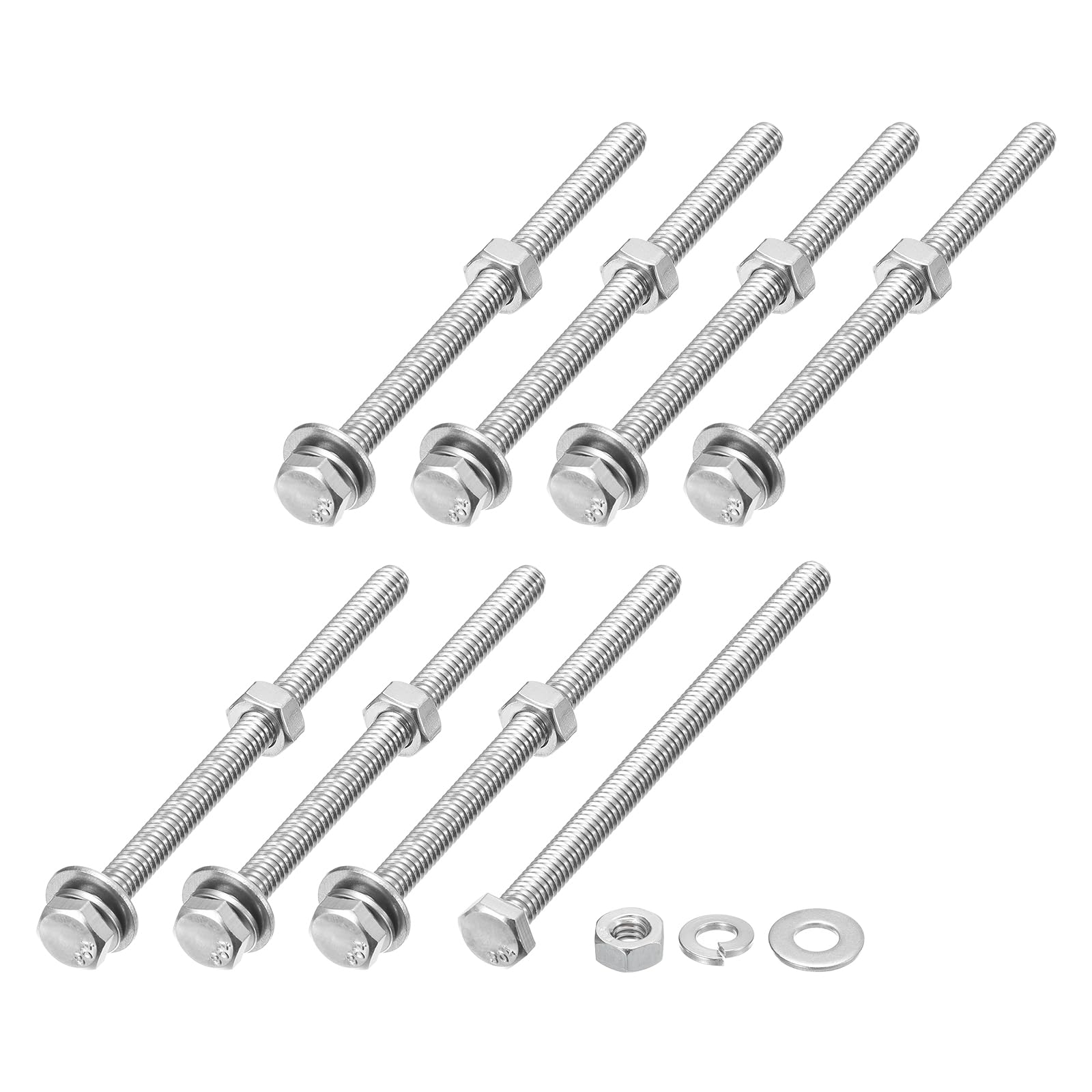 METALLIXITY Hex Head Screws Bolts, Nuts, Flat & Lock Washers Kits (1/4-20x4") 8 Set, Stainless Steel Fully Threaded Machine Screws Bolt Set - for Home Appliance Equipment