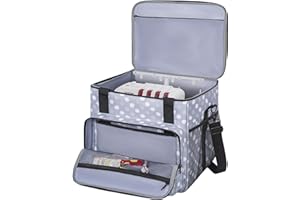GMAK Serger Carrying Case, Universal Serger Storage Bags with Base Padding Pad, Storage Pockets, Travel Case with Shoulder Strap for Most Standard Overlock Sewing Machines and Accessories, Grey Dots