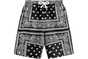 COZYEASE Boy's Graphic Shorts High Waisted Bobo Paisley Shorts Casual Summer Shorts with Pocket