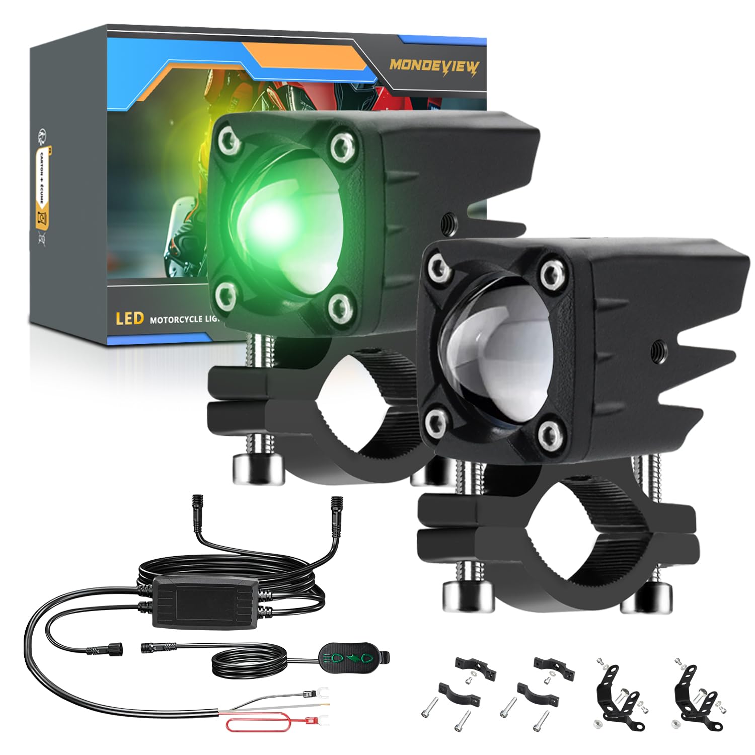 Photo 1 of MONDEVIEW LED Motorcycle Auxiliary Light Kit, 5 Modes, Spot Driving Lights, Compatible with Tractor Truck ATV UTV SUV Boat