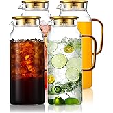 4 Pack 2 Liter/68 oz Glass Pitcher with Lid, Water Pitchers with Handle for Fridge, Large Jug for Iced Tea, Coffee, Borosilicate Glass Carafe for Hot/Cold Brew Drink and Homemade Beverage, Gold