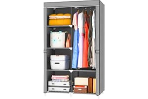 KEKIWE Portable Closet, Wardrobe Closet for Hanging Clothes with 1 Hanging Rods, 6 Storage Organizer Shelves for Bedroom, Quick and Easy to Assembly, 34 x 17.7 x 66 Inches, Grey