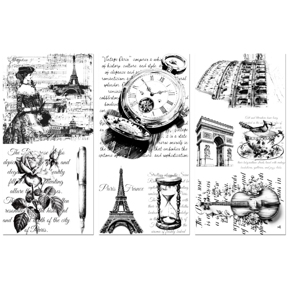 Peacoblue Rub on Transfer Decals for Furniture Crafts 6"x12", 3Pcs Vintage Words and Building Waterproof UV DTF Transfer Decals Sticker for Dresser Lingerie Chests Drawer Glass Porcelain Wood