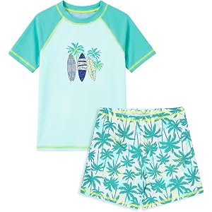 IDOPIP Boys Rash Guard Swimsuit Set UPF 50+ Swim Shirt and Trunks for Beach | 2PCS UPF 50+ Sun Protection Swim Set with Quick