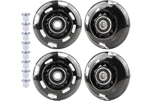 WHEELGOO 4-Pack PU Inline Skate Wheels Flashing Wheels Replacement w/Bushings for Kids Youth Children's Roller Skates (Black, 64mm)