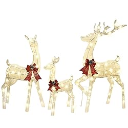 Lulu Home Set of 3 Pre-lit White Reindeer with 210