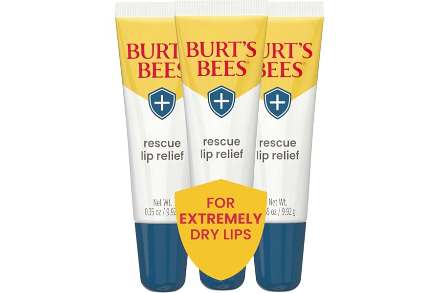 Burt’s Bees Lip Balm Stocking Stuffers, Moisturizing Lip Care Christmas Gifts, Rescue Relief – Relieves Extremely Dry Lips with Moisturizing Shea Butter & Echinacea, Natural Origin Treatment (3-Pack)