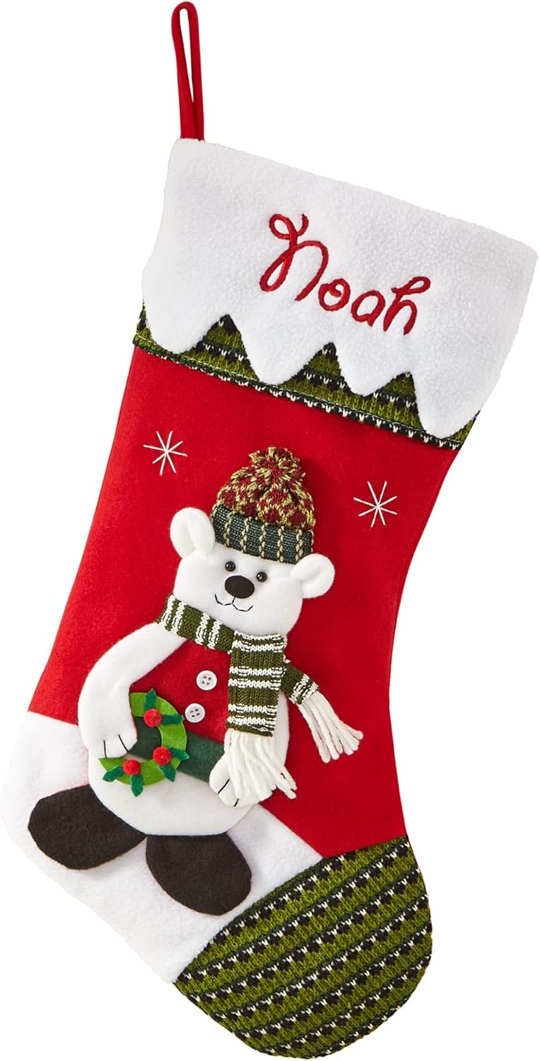 Stockings & Holders - Let's Make Memories Personalized Christmas Stocking - Snow Cap - 3D Plush Character - Embroidered Name - Christmas Décor - Holiday Décor - Customized Stockings for Family - Polar Bear