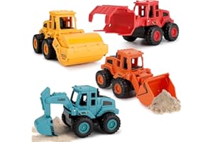 NAKOTII 4Pcs Construction Toys,Friction Powered Construction Truck Toys Vehicles,Push and Go Construction Sand Truck Toys,Outdoor Toys with Bulldozer Excavator Roller Truck Gift for 3 4 5 6 7 8 Year Old Boys