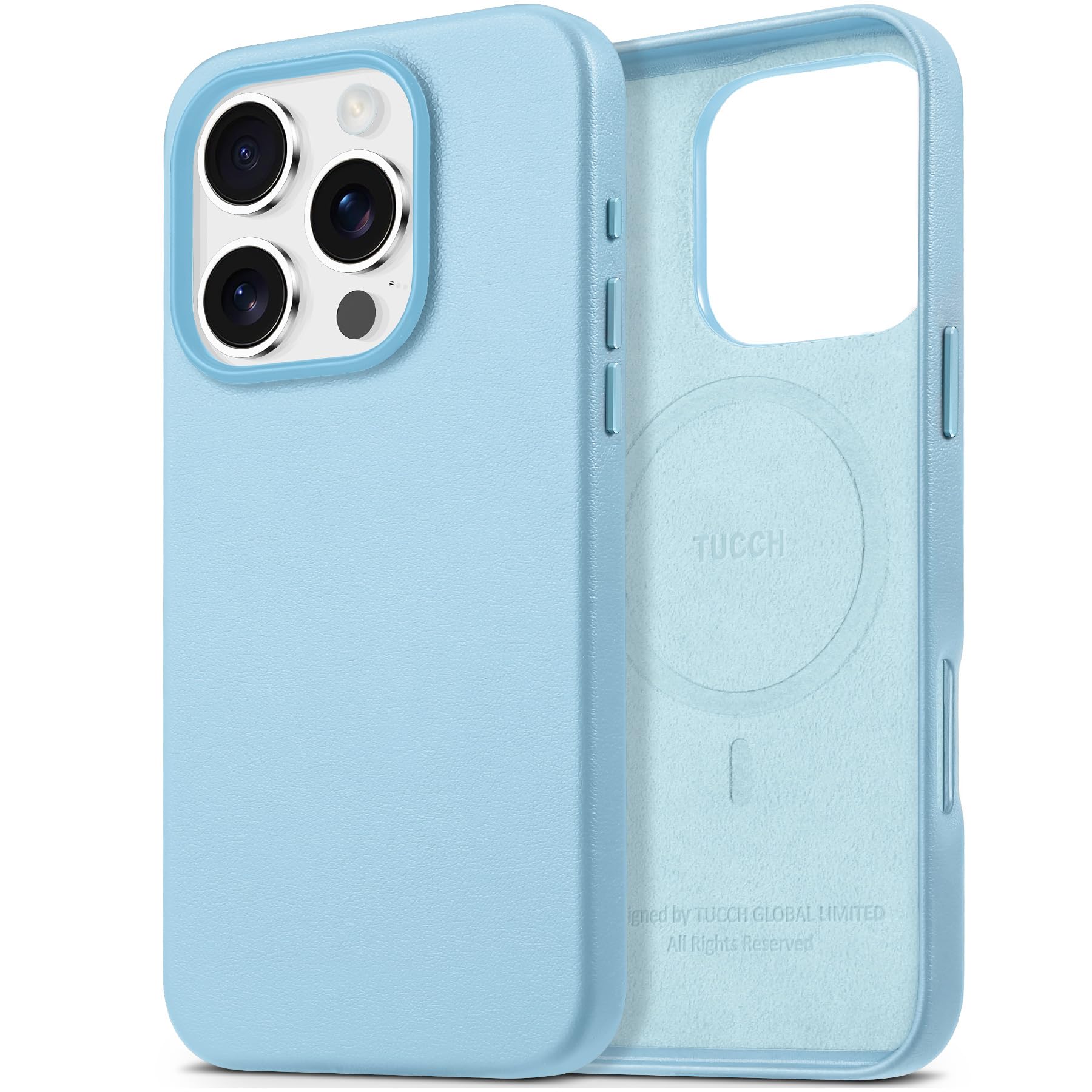 Photo 1 of TUCCH Case for iPhone 16 Pro, [Magnetic Wireless Charging] Anti-Slip PU Leather Shockproof Phone Case, Slim Anti-Fingerprint Lightweight Protective Back Cover Compatible with iPhone 16 Pro, Sky Blue