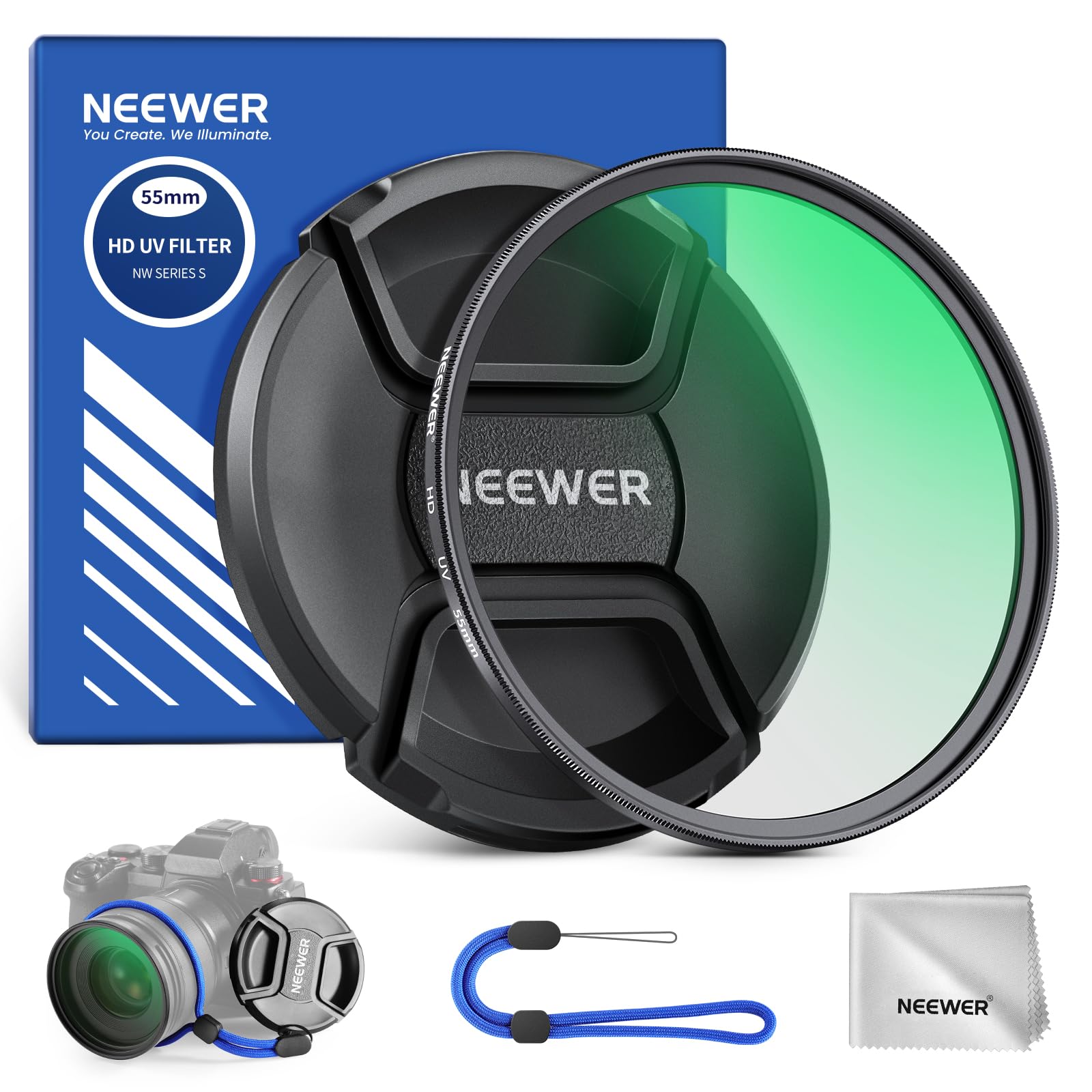 NEEWER 55mm MC UV Protection Filter with Lens Cap, Multi Resistant Nano Coatings/HD Optical Glass/Water Repellent/Scratch Resistant/Aluminum Alloy Ultra Slim Frame/Ultraviolet Filter