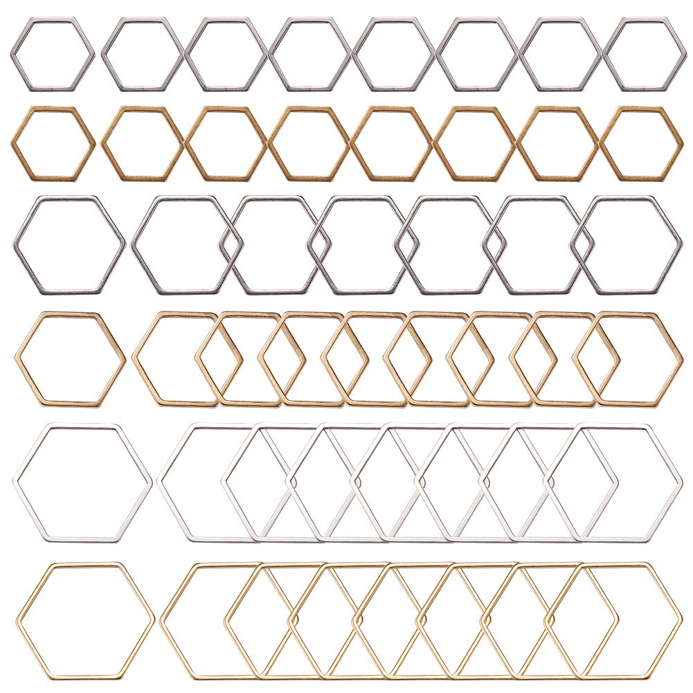 SUNNYCLUE 1 Box 48pcs 3 Size Assorted Hollow Open Bezel Charms Connector Stainless Steel Geometric Earring Links Findings for Necklace Jewellery Making, Hexagon