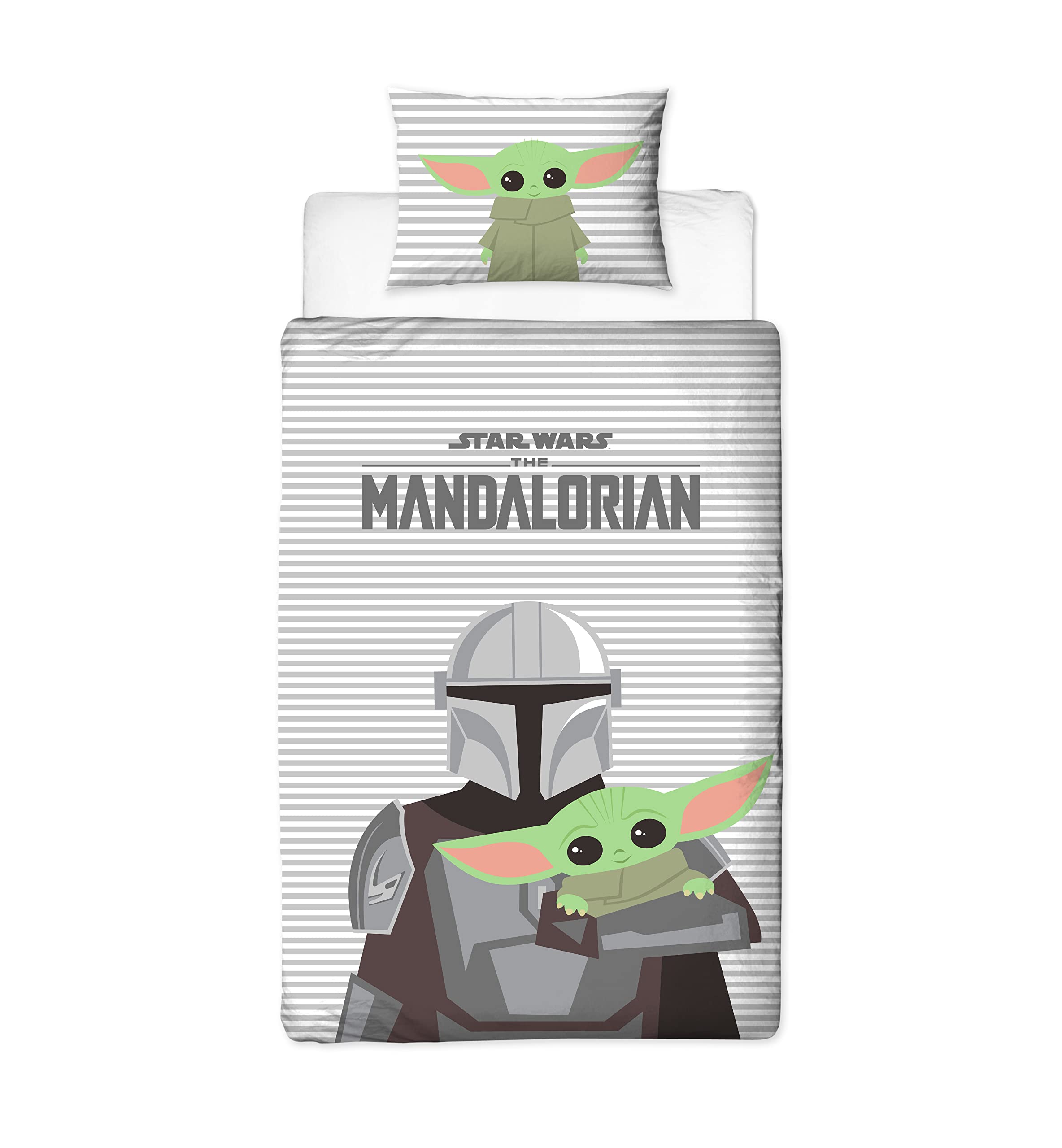 Disney Official Star Wars The Mandalorian Single Duvet Cover Set | Reversible 2 Sided Bedding Including Matching Pillow Case | Grogu Baby Yoda | Character World Brands Kids Bed Set