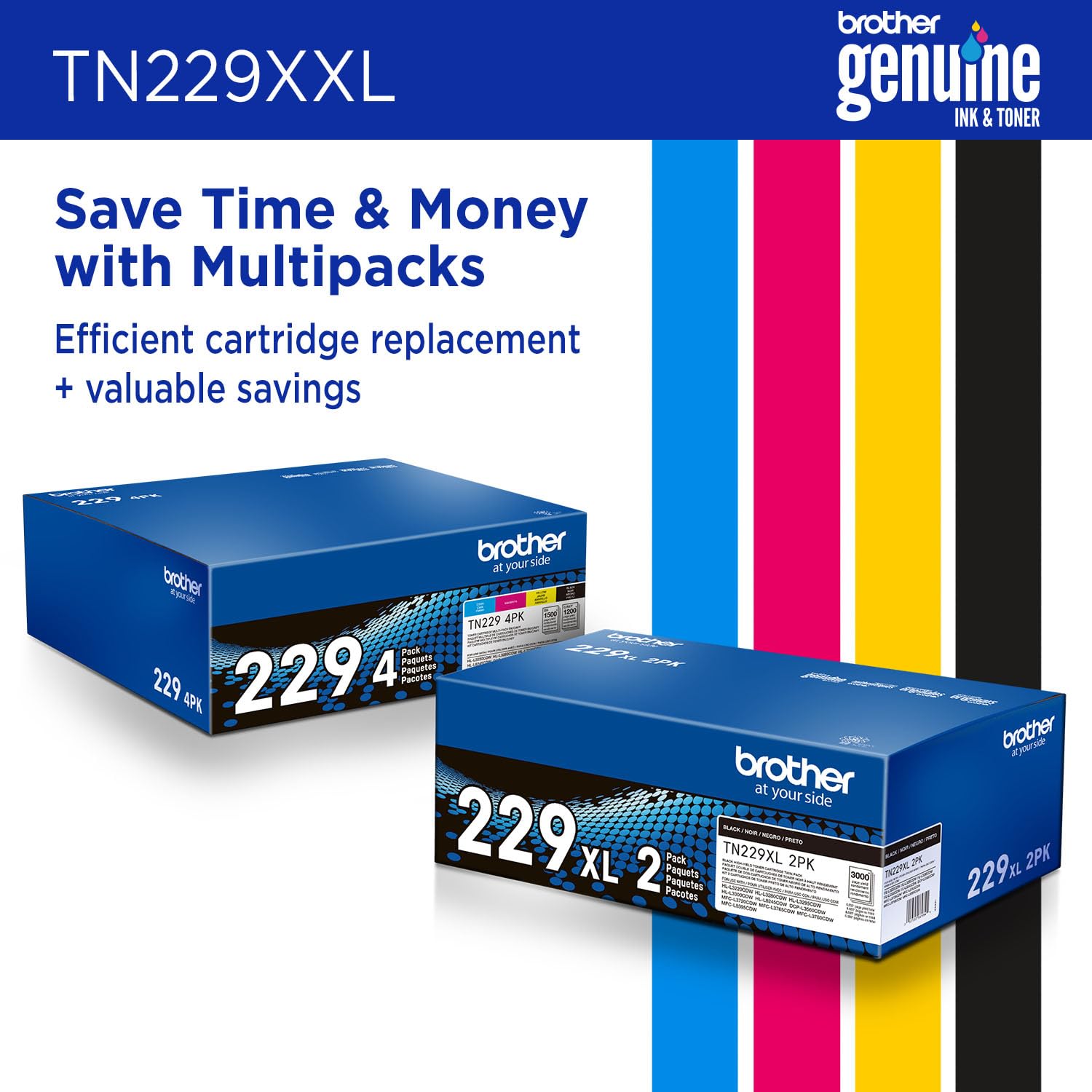 Brother Genuine TN229XXLBK Black Super High Yield Printer Toner Cartridge - Print up to 4,500 Pages(1), Compatible with HL-L3295CDW, HL-L8245CDW, MFC-L3780CDW, and MFC-L8395CDW Printers