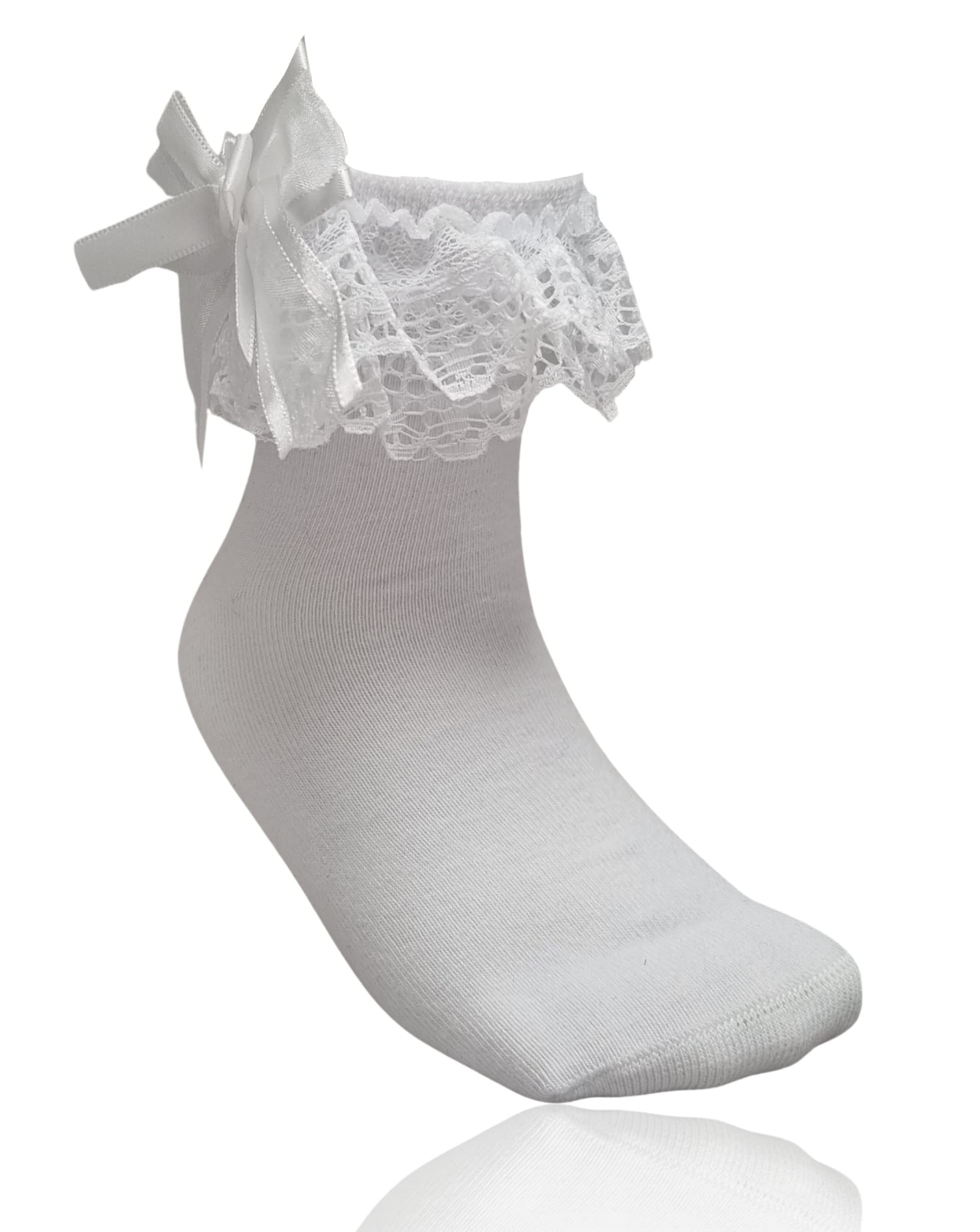 Laili Baby/Girl Pack of 2 Super Soft Lace Frilly WHITE Ankle Socks Age 1 2 3 4 5 6 7 (Medium (Age 3 to 5))