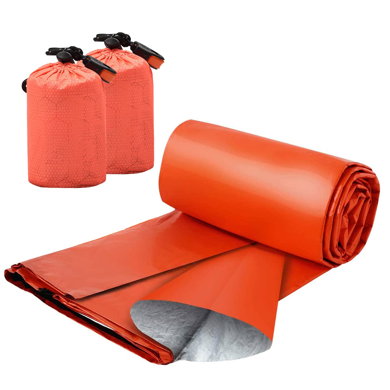 Emergency Sleeping Bag,(2 Packs) Lightweight Keep Thermal Waterproof Camping Bag PE Aluminum Film Emergency Blanket(Orange) Emergency Sleeping Bags for Camping