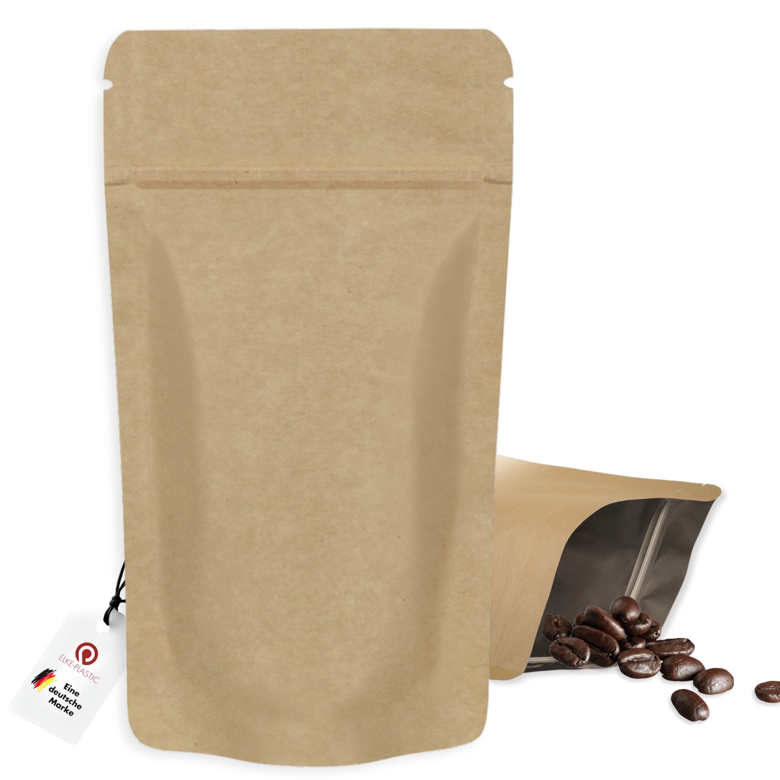 Elke-Plastic Stand-Up Bags Kraft Paper I 110 x 185 I Pack of 100 I Resealable Bags I Aroma Protection Packaging I Ziplock Bags Food I Quick Release Bags I Stand-Up Bag