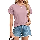 Poplab Women's Short Sleeve Cropped T Shirts Casual Boxy Workout Crop Tops Summer Loose Fit Solid Basic Tees