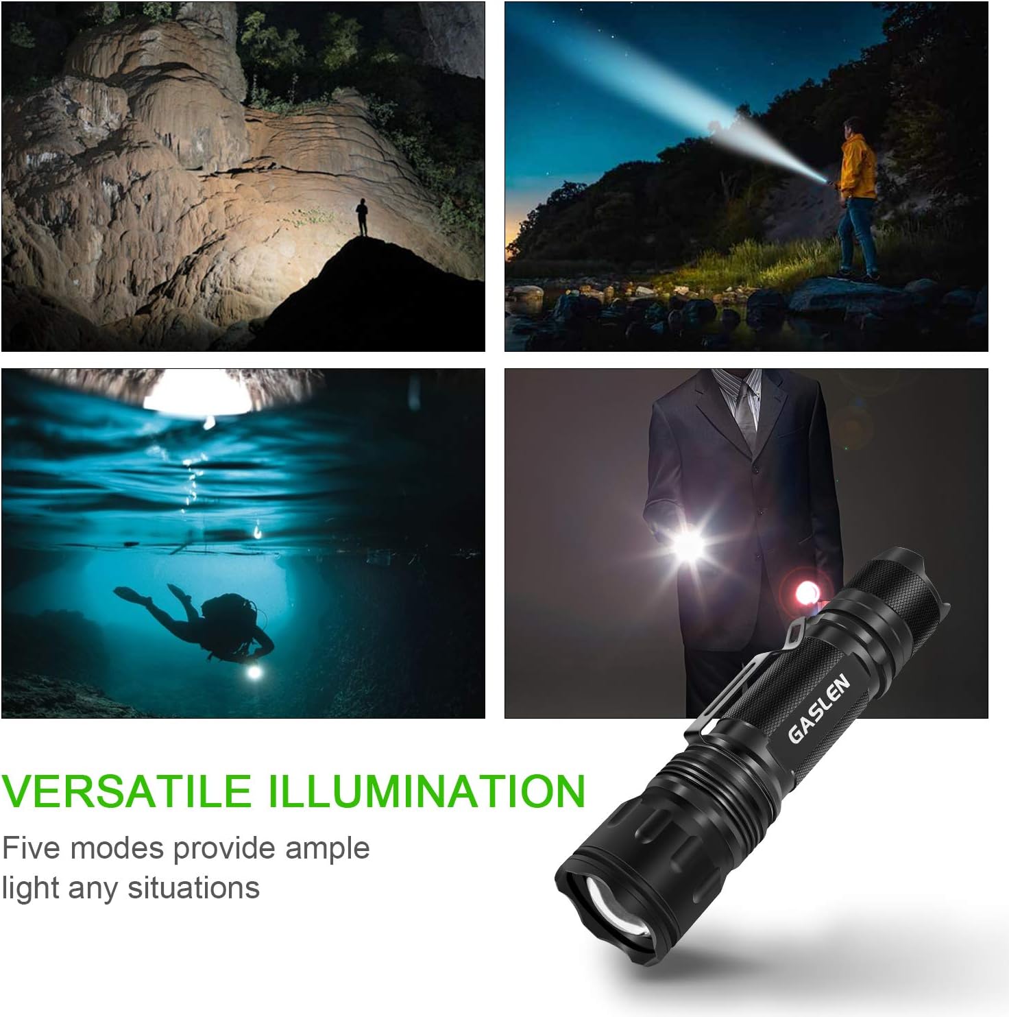 Gaslen LED Tactical Flashlight Rechargeable High Lumen Portable Water Resistant Torch Light, Zoomable, Best Camping, Outdoor, Emergency, Everyday Flashlights with 18650 Battery and Charger Included - - 