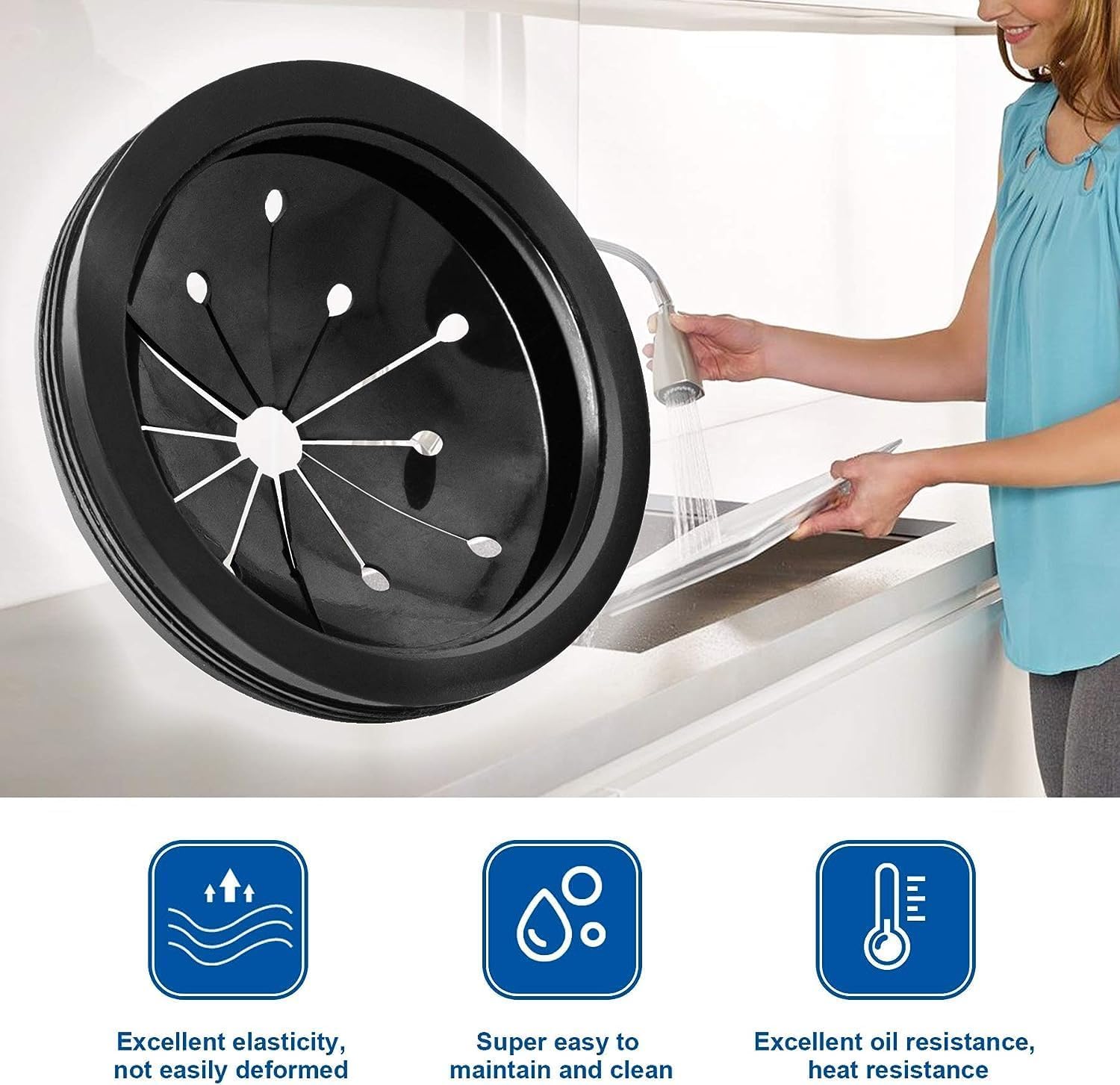 Garbage Disposal Splash Guard, NodeMonkes Rubber Drain Insert, Kitchen Sink Drain Splash Guard, Rubber Accessories for Whirlaway, Waste King and GE Models (3-1/8 Inch)
