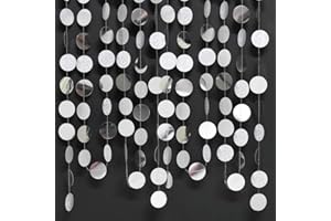 Decor365 Glitter Silver Circle Garland Party Decorations Paper Circle Dots Streamers Banner Backdrop for Baby Showers Bachelorette Birthday Christmas NYE Graduation Bridal Shower Party Decor