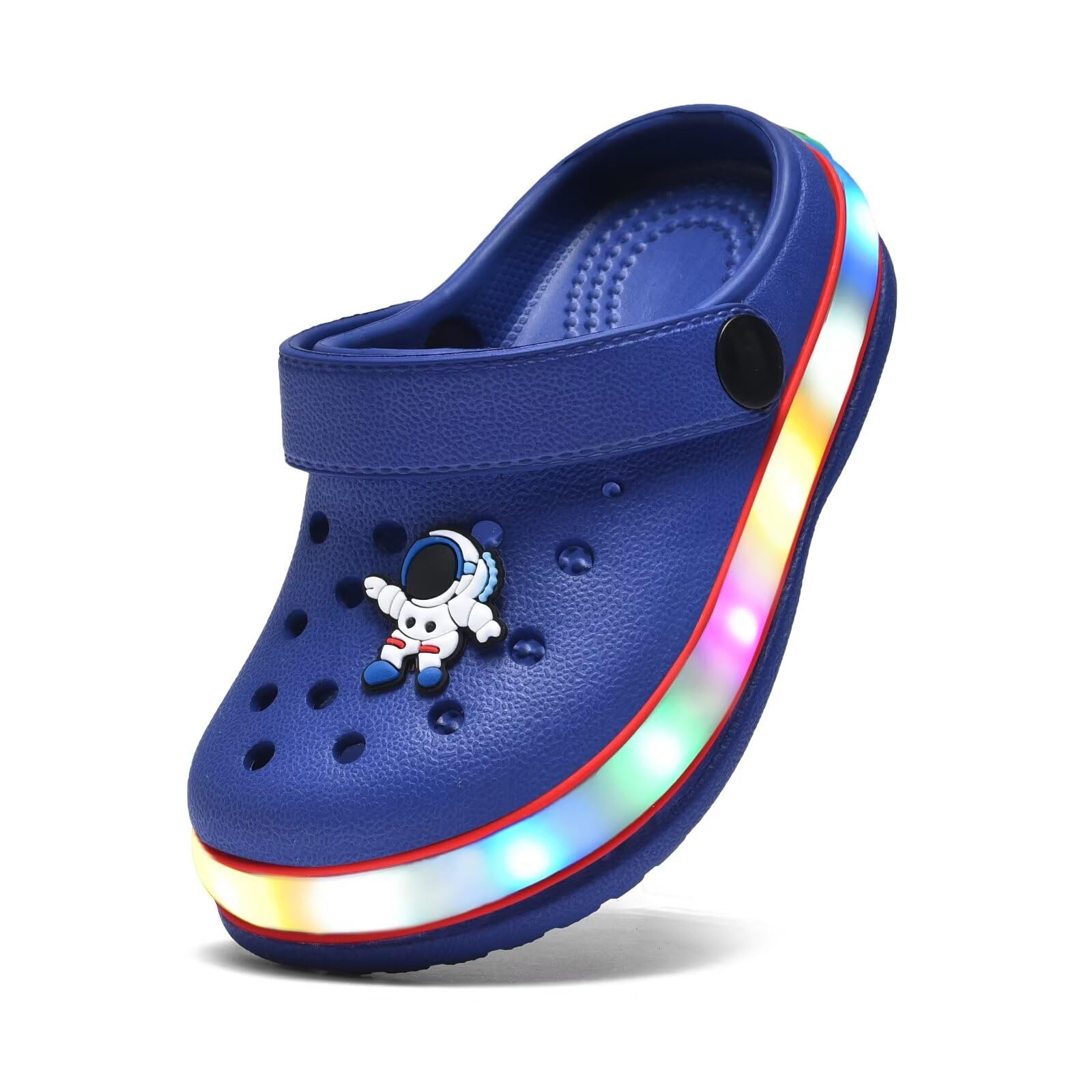 Photo 1 of ****USED***XPKWS Toddler Kids Clogs Boys Girls LED Garden Shoes Light up Sandals Slip on Quick Dry Beach Slippers (Dark Blue,32)