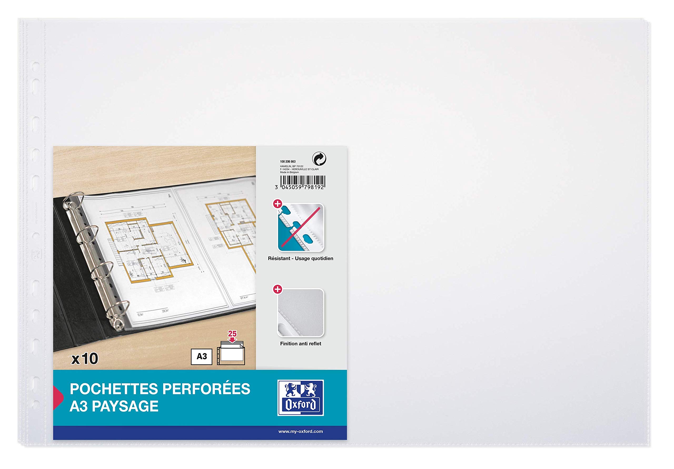 Elba A3 Clear Punched Plastic Wallets - Pack of 10 A3 Landscape 11 Trous colourless