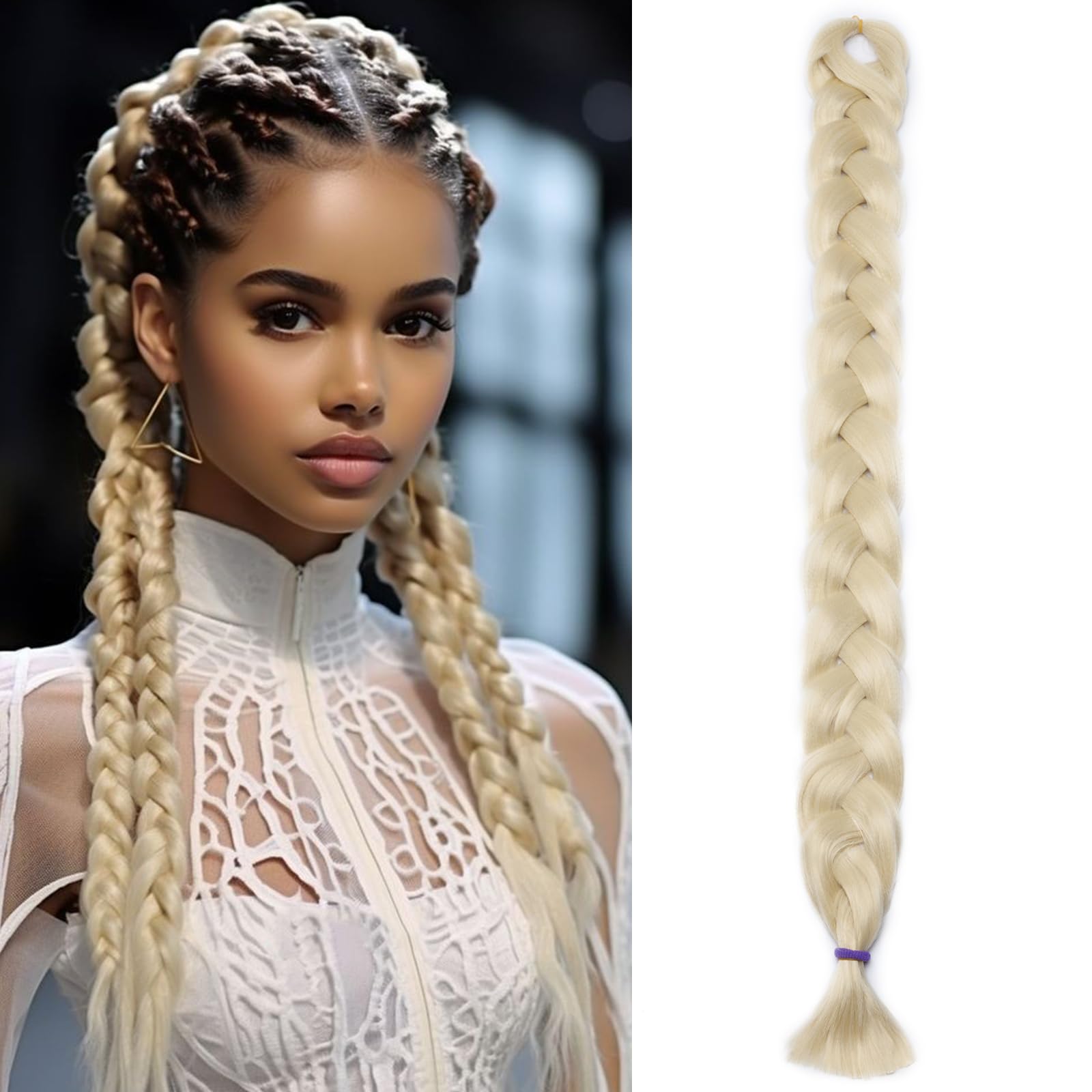 Silk-co Jumbo Braiding Hair 41" Tones Synthetic for Braiding Extensions Jumbo Braids [165g, Bleach Blond]