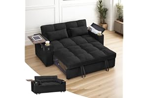 Skepphlay 3 in 1 Sleeper Sofa Bed, Pull Out Couch with Side Table, 65'' Convertible Loveseat with Adjustable Backrest, Chaise Lounge with USB and Type-C Ports for Living Room Office, Black
