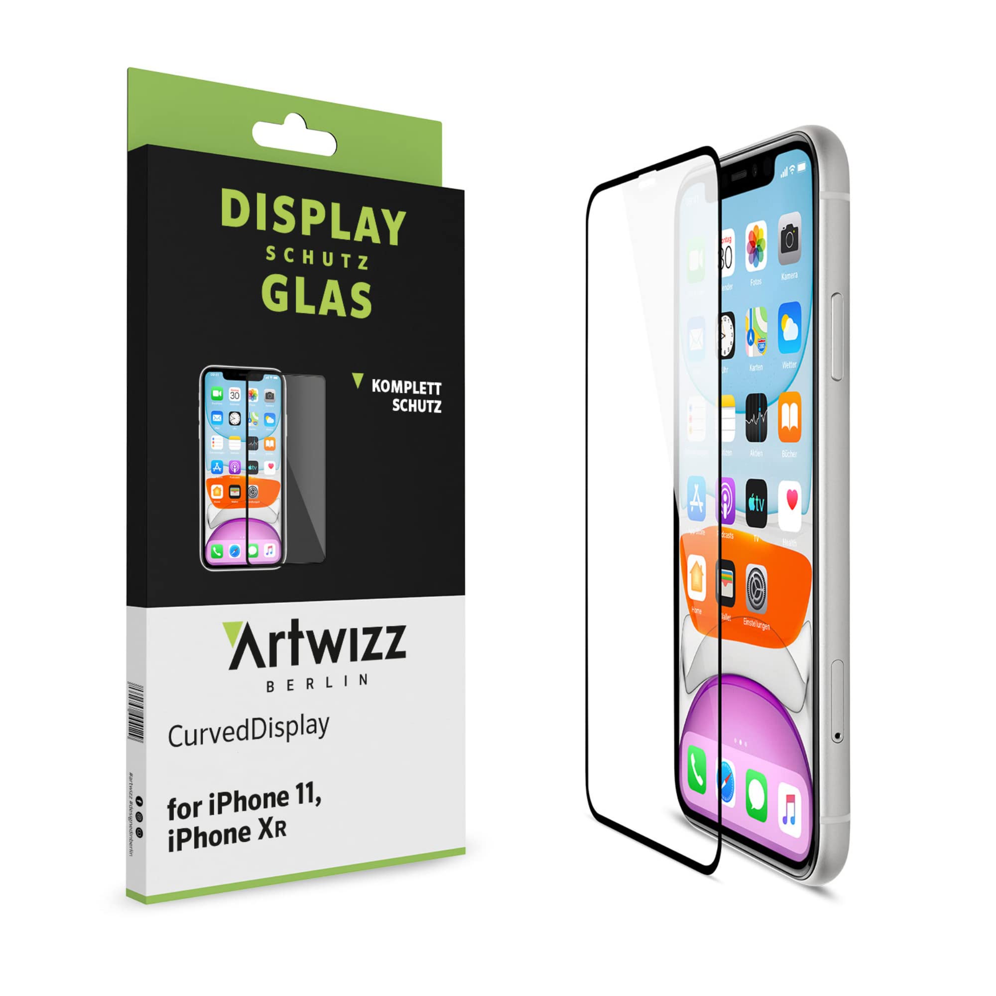 Artwizz CurvedDisplay Full Screen Protector for iPhone Xr - Tempered Safety Display Protector with 9H Hardness - Easy Installation - Designed in Berlin Germany, Colour: Transparent
