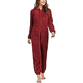 chouyatou Women's Ultra Comfy Lounge Furry Sherpa Romper Onesie Pajamas Cute Ear Hood