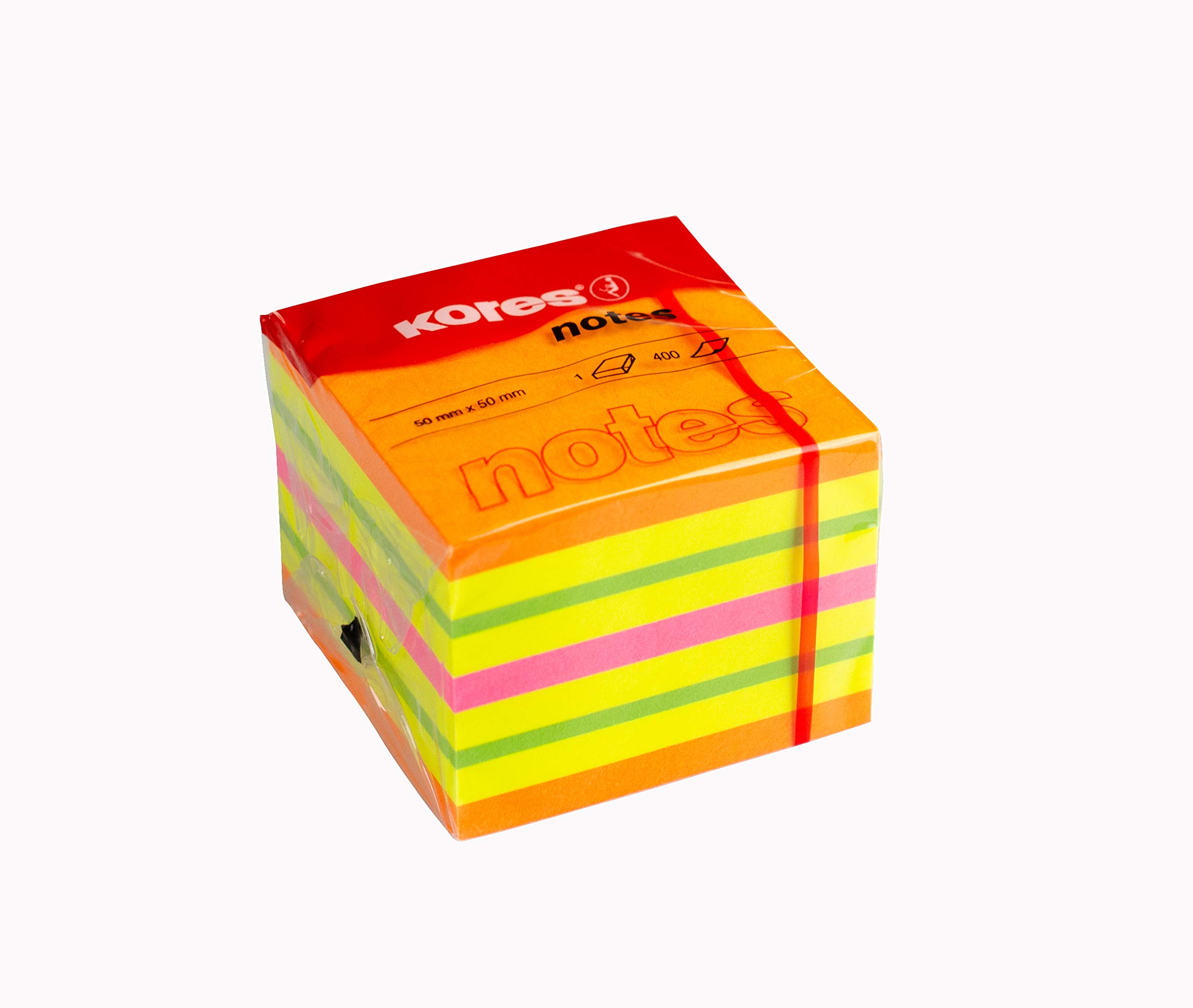 Kores - Multicolour Sticky Notes - Neon Coloured Cubo Summer, Self-Stick Notes, Memo Block, Notepad, Back to School Supplies, Office Supplies - 50 x 50mm, Pack of 1 x 400 Sheets