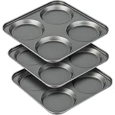Tiawudi Muffin Top Pan, 4-Cup Hamburger Bun Pan, Large Whoopie Pies Pan, Non-Stick Bakeware for Eggs, Cornbread, Small Cake Layers and Drop Cookies, Set of 3