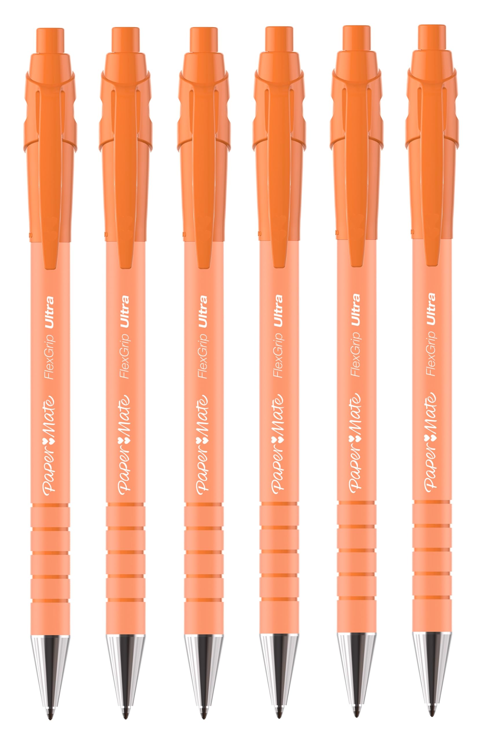 Paper Mate FlexGrip Ultra Retractable Ballpoint Pens | Medium Point | Blue Ink | 6 Pack | Bright Orange Retro Barrels