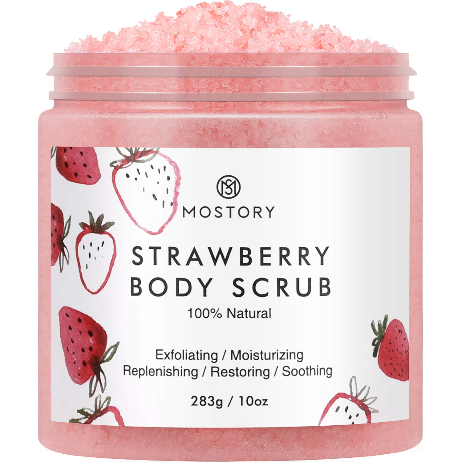 Sweet Strawberry Exfoliating Body Scrub - Organic Dead Sea Salt Natural Exfoliator Anti Aging Acne Cellulite Wrinkles Moisturizing Nourishing Vitamin E Vitamin C Coconut Oil Scrubs for Women Men 10 oz : Beauty