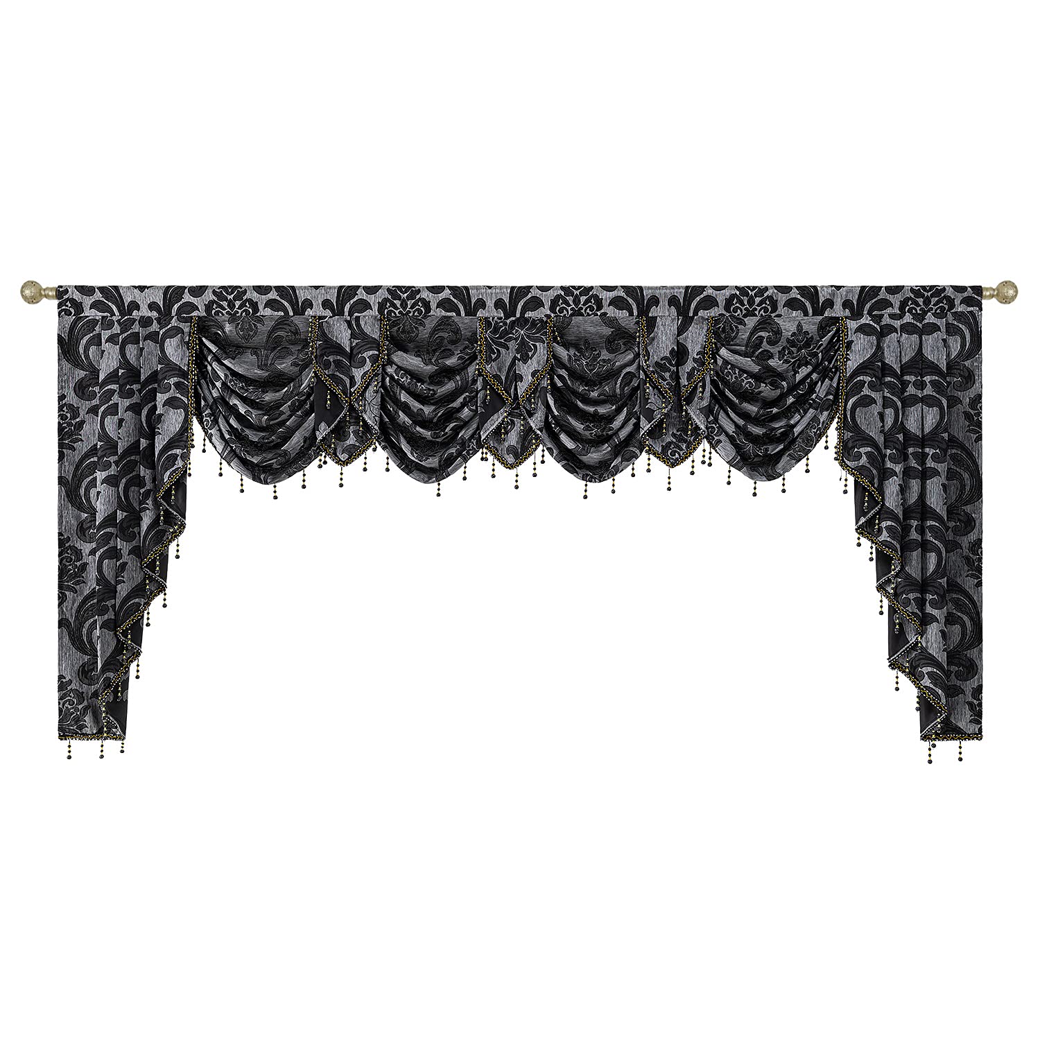 NAPEARL Black Valance for Living Room with Damask Beads for Windows 250cm Wide