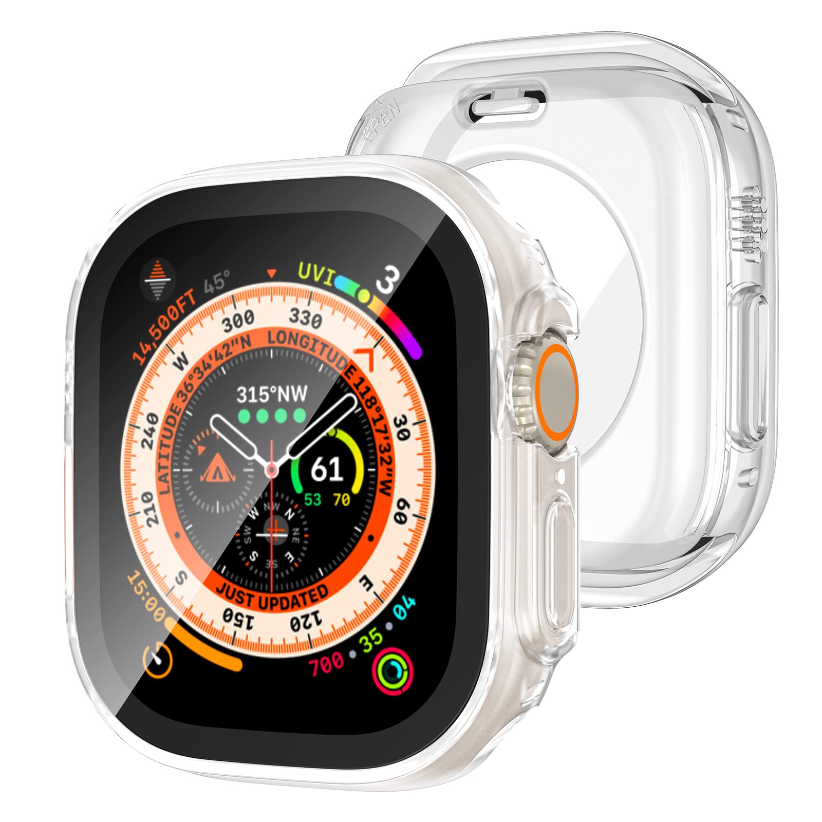 Photo 1 of Tensea (2 in 1) for Waterproof Apple Watch Screen Protector Case Ultra 3/Ultra 2/Ultra 49mm Accessories, 360 Front and Back, iWatch PC Face Cover with Tempered Glass for Women Men, 49 mm