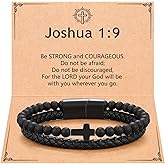 UNGENT THEM Mens Cross Bead Braided Genuine Leather Bracelet Faith Religious Easter Catholic Christian Communion Baptism Christmas Jewelry Gift for Men