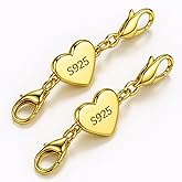 AEHTERIS 925 Sterling Silver Necklace Chain Extender with Heart Magnetic Clasp Strong Closure Bracelet Helper for Women (Gold)