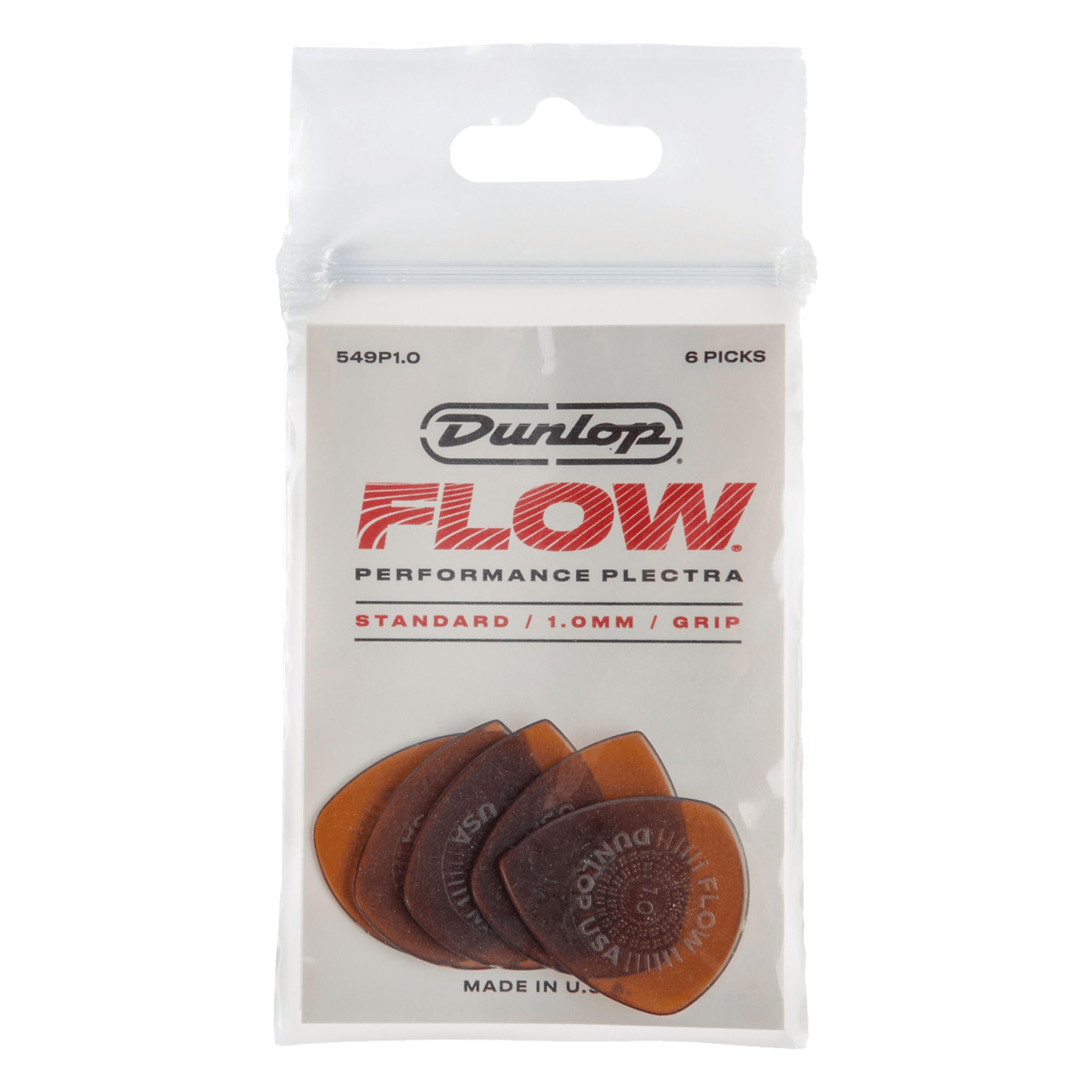 Jim Dunlop 549P1.00 Flow Standard Grip Picks, 1 mm, Set of 6 Pieces