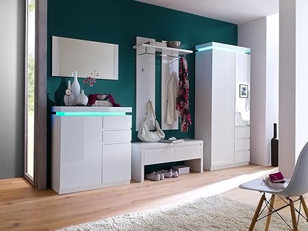 Robas Lund, Garderoben, Garderobenset, Ocean Garderoben Set, Hochglanz/weiß, inklusive Fernbedienung für LED Beleuchtung , 52