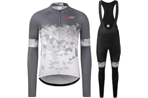 GCRFL Winter Cycling Jersey Sets Thermal Fleece Bike Jersey + Bib Pants, Long Sleeve Cycling Clothing Sets for Man