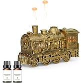 Steam Train Essential Oil Diffuser 300ml with 2 Essential Oils | Ultrasonic Aromatherapy Diffuser with Mist Modes, LED Lights, Auto Shut-Off for Bedroom, Office &amp; Desk Decor