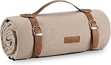 VonShef Picnic Blanket Beige Herringbone 147x180cm Waterproof Backing