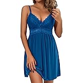Oberitiny Women Lace Modal Nightwear Sleepwear Chemises V-Neck Full Slip Babydoll Nightgown