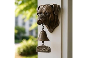 Dog Themed Welcome Doorbell,3D Boxer Dogs Head Design,Cast Iron Resin Vintage Decorative Hanging Bell for Entryways,Yard,Gard