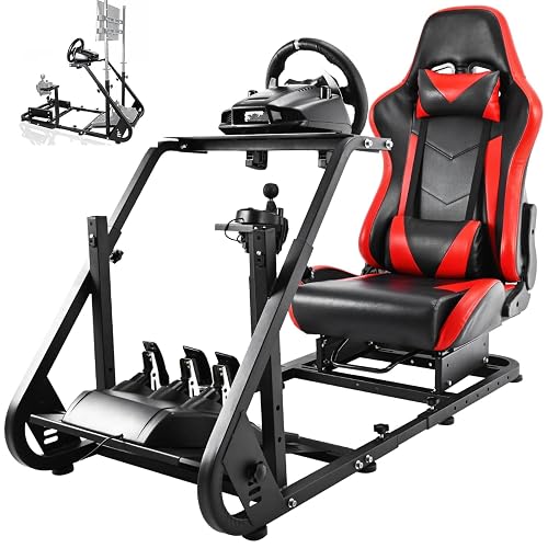 Hottoby G923 Racing Sim Cockpit With Seat – Fits Logitech G920 Thrustmaster Fanatec – Red/Black